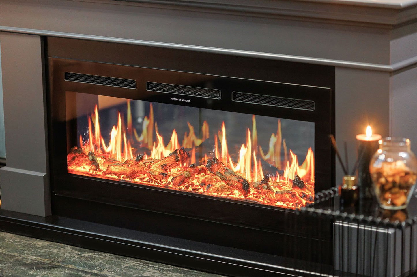 Wand Elektrokamin mit Holzscheiten und Heizfunktion Mystflame V-Art 50 (BxHxT) 1270x450x172 mm