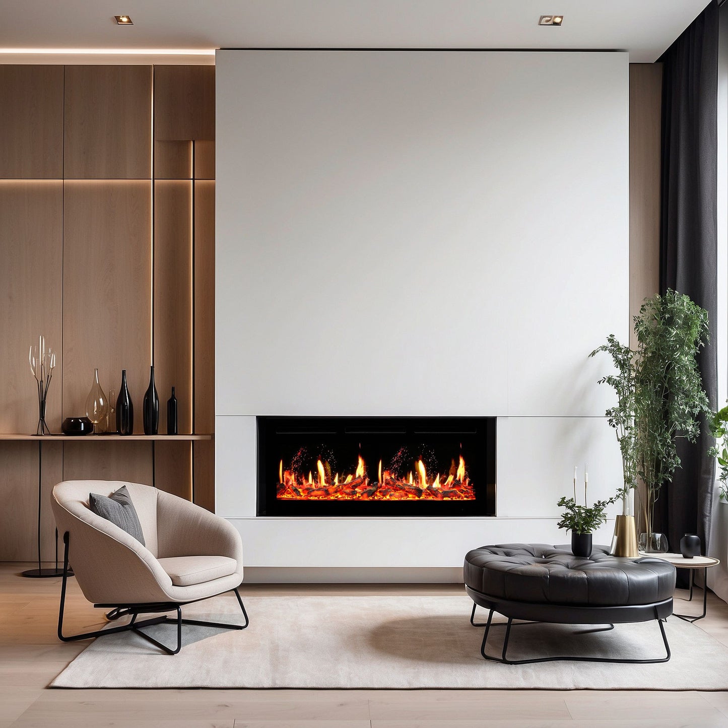 Wand Elektrokamin mit Holzscheiten und Heizfunktion Mystflame V-Art 50 (BxHxT) 1270x450x172 mm