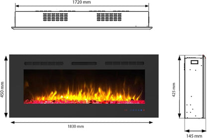 Dekorativer elektrischer Wandkamin Mystflame Galaxy 72 (BxHxT) 1830x450x145 mm