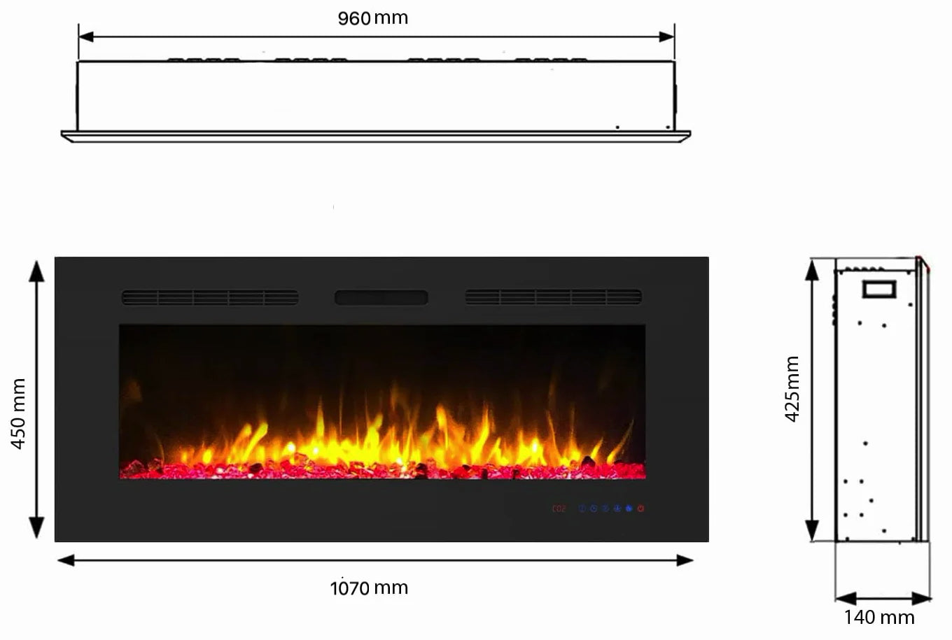 Dekorativer elektrischer Wandkamin Mystflame Galaxy 42 (BxHxT) 1070x450x145 mm