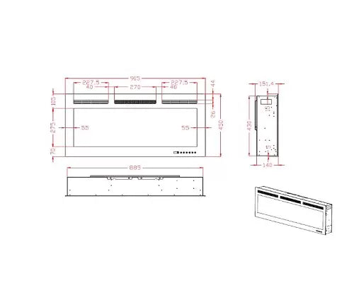 Moderner elektrischer Kamin Mystflame Crystal 36 (BxHxT) 915x450x145 mm