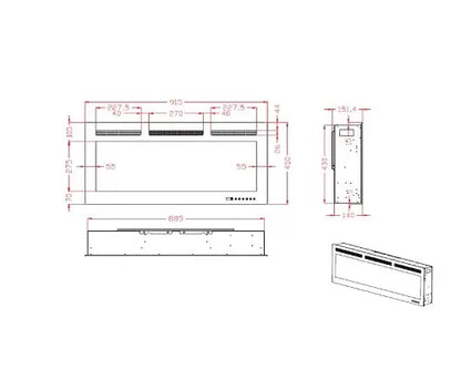 Moderner elektrischer Kamin Mystflame Crystal 36 (BxHxT) 915x450x145 mm