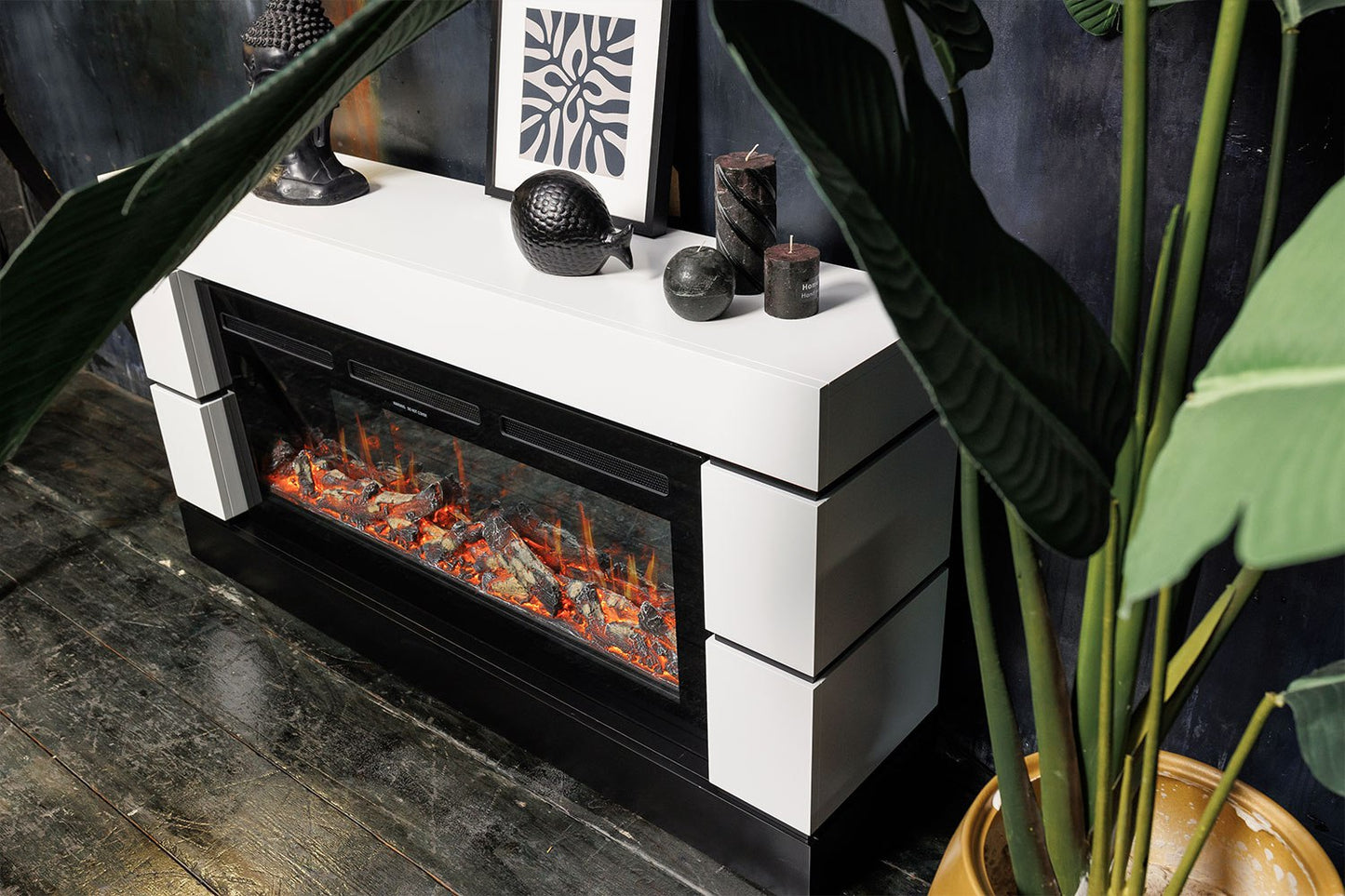 Wand Elektrokamin mit Holzscheiten und Heizfunktion Mystflame V-Art 50 (BxHxT) 1270x450x172 mm